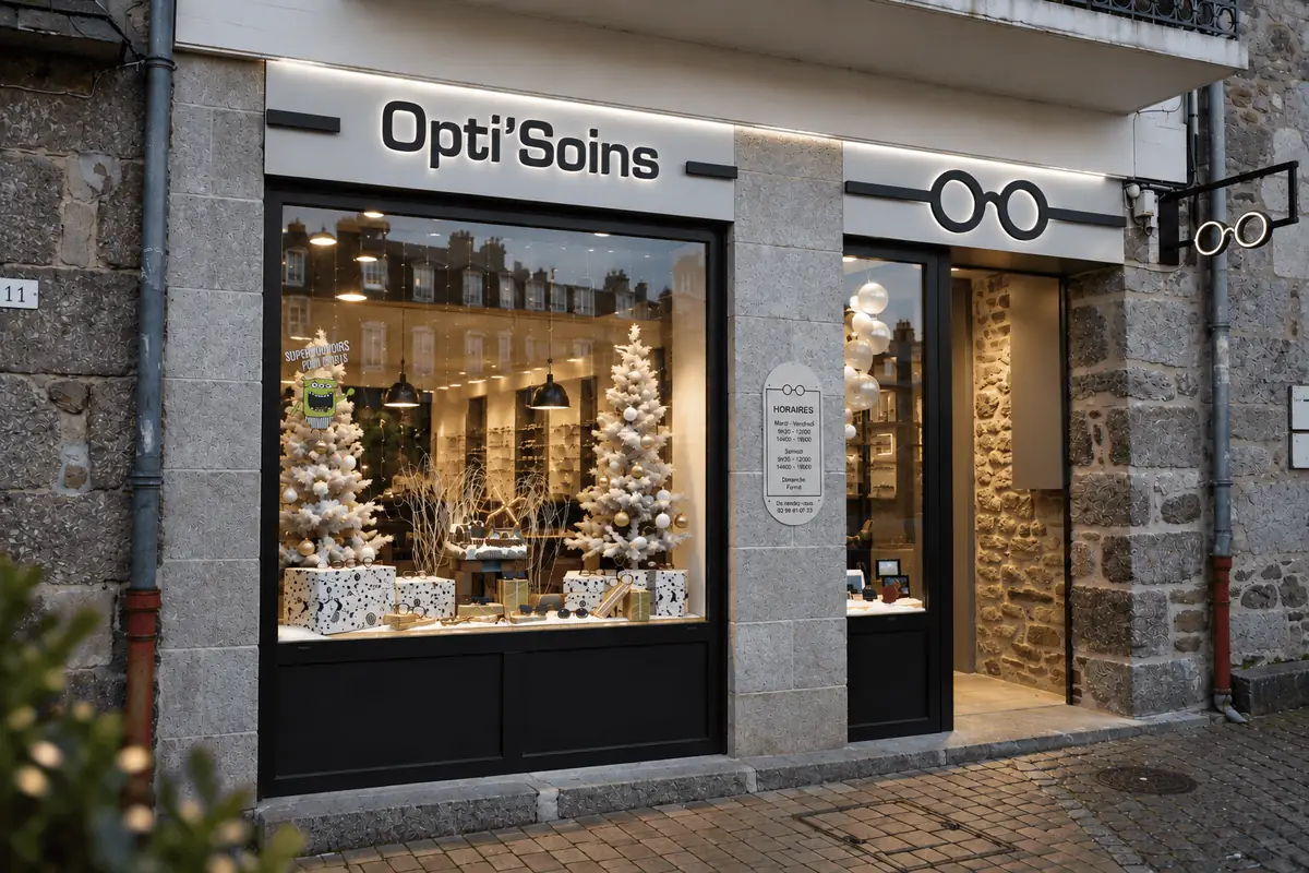 Enseigne lumineuse en lettres relief rétroéclairées pour l'opticien Opti'Soins
